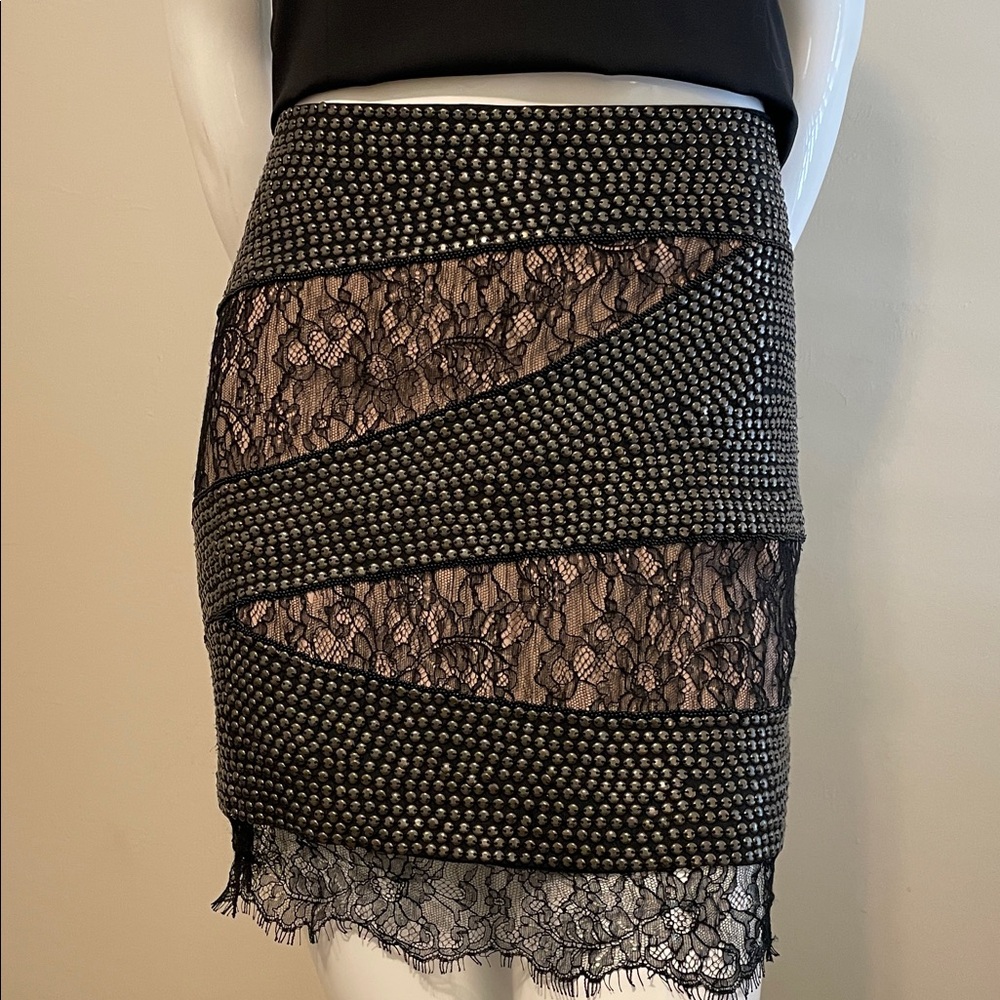 Haute Hippie Silk Lace Studded Geometric Mini Skirt M NWOT - Picture 5 of 12